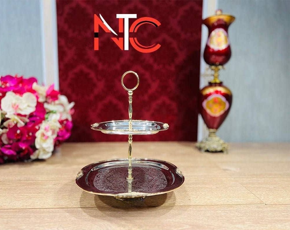 شیرینی خوری 2 طبقه مربع استیل برنج82151