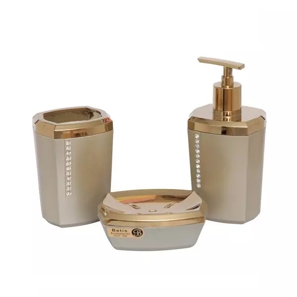 ست سرویس بهداشتی 3 پارچه بتیس مدل نگین بژ طلایی