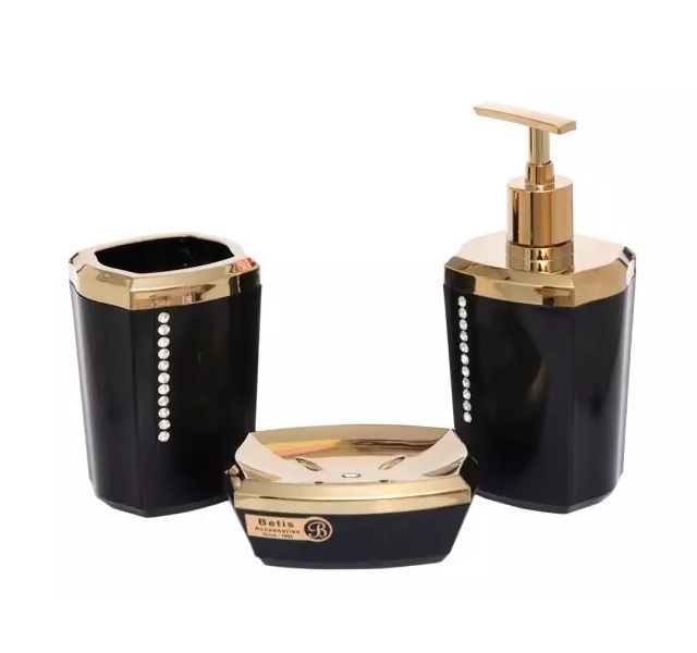 ست سرویس بهداشتی 3 پارچه بتیس مدل نگین مشکی طلایی