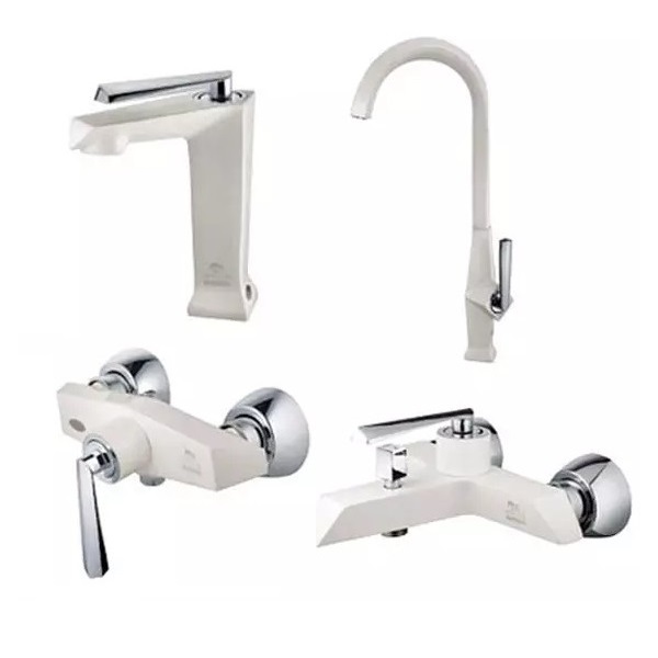 ست چهار تکه شیرآلات درخشان مدل برک سفید