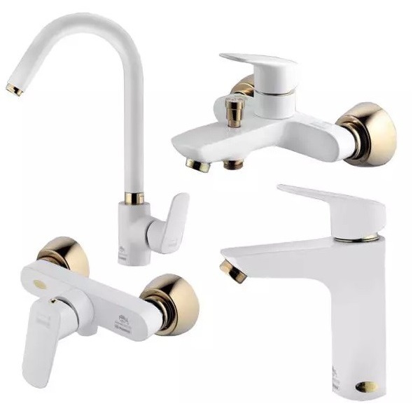 ست 4 تکه شیرآلات درخشان مدل هانس سفید طلایی