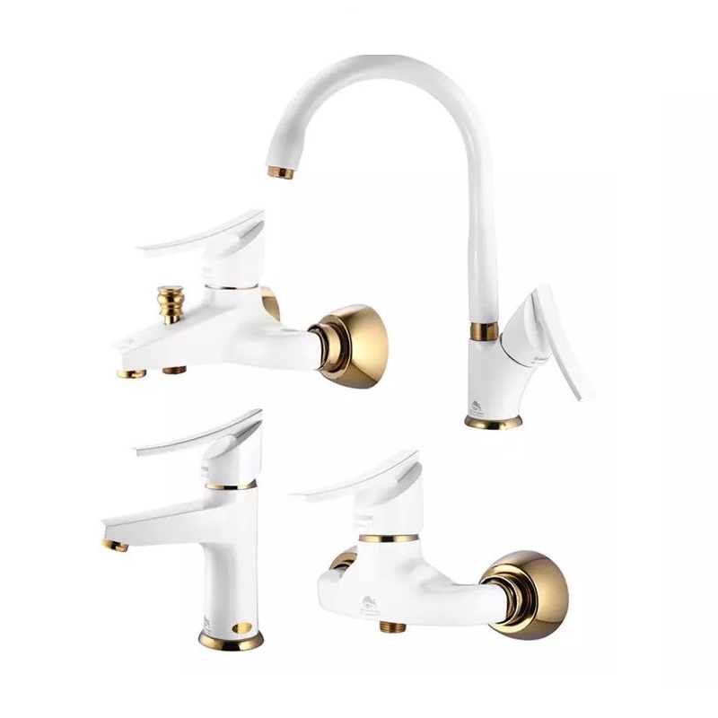 ست 4تیکه شیرآلات درخشان مدل واگنر(لوکس) سفید طلایی