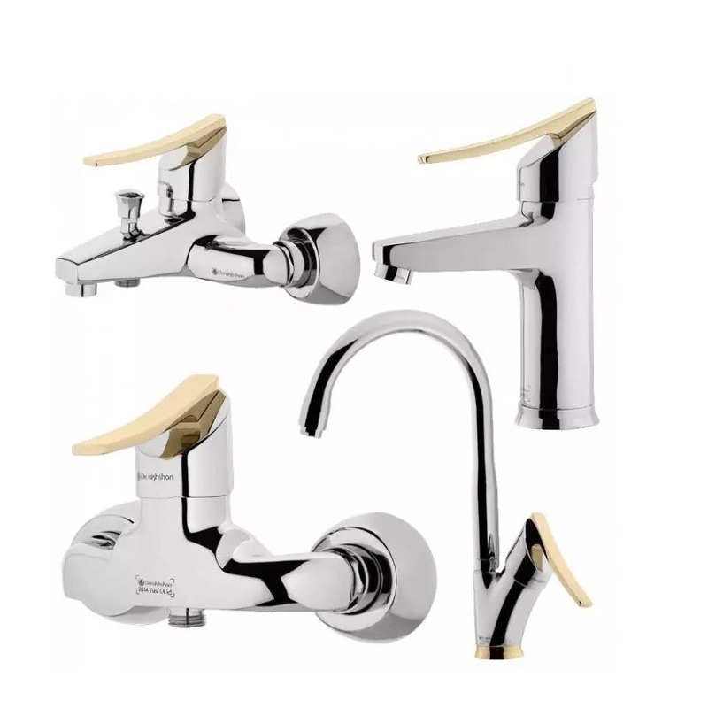 ست 4تیکه شیرآلات درخشان مدل واگنر(لوکس) کروم طلایی