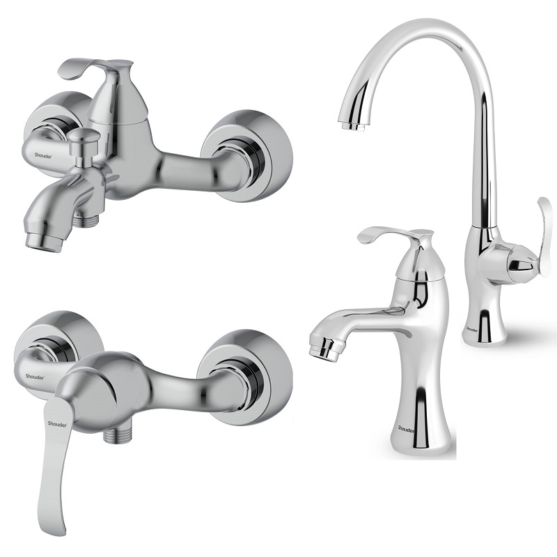 ست 4 تکه شیرآلات شودر مدل کلاسیک کروم