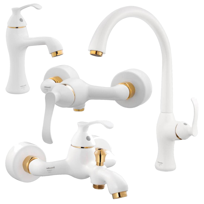 ست 4 تکه شیرآلات شودر مدل کلاسیک شیری طلا