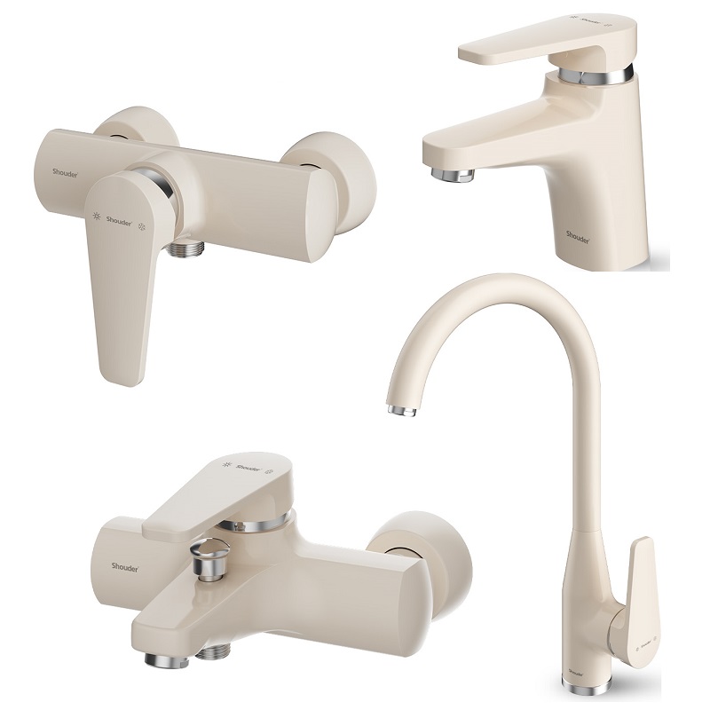 ست 4 تکه شیرآلات شودر مدل لیون شیری کروم