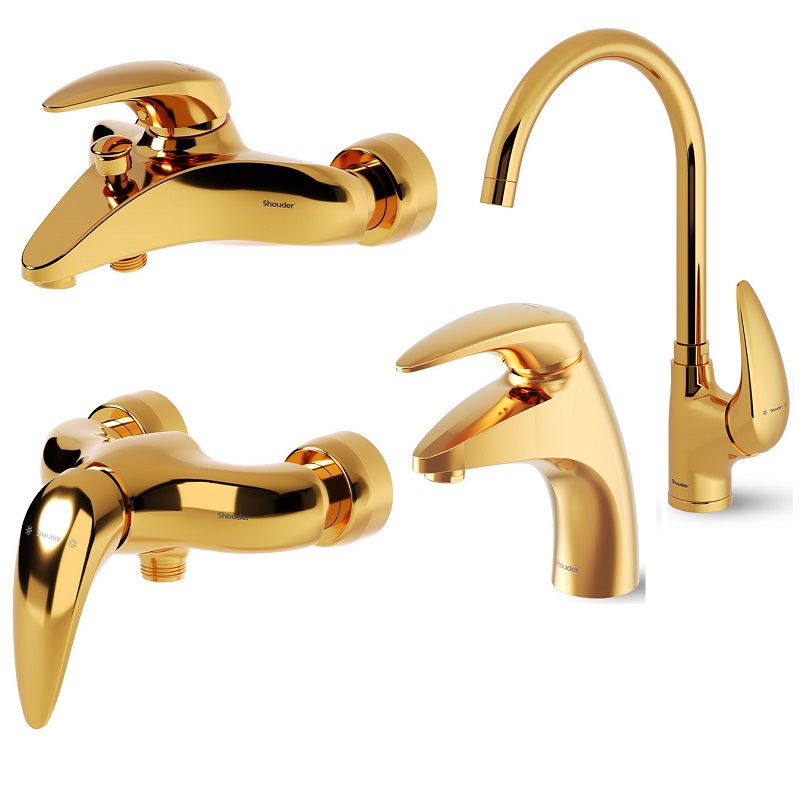 ست 4 تکه شیرآلات شودر مدل سنیور طلایی