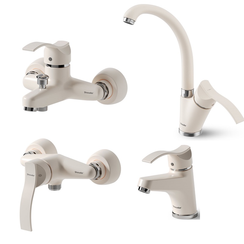 ست 4 تکه شیرآلات شودر مدل اپال شیری کروم