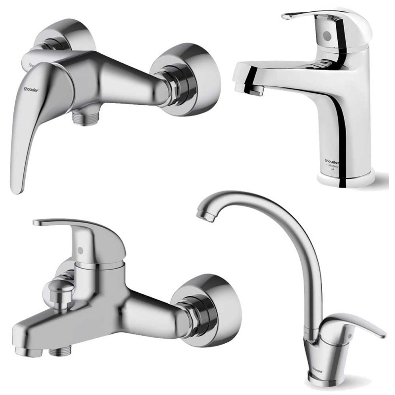 ست 4 تکه شیرآلات شودر مدل اطلس کروم