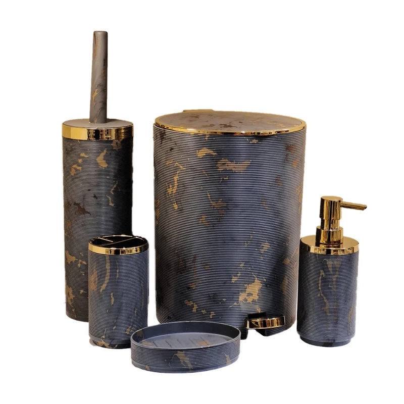 ست 5 پارچه سرویس بهداشتی کنتراست مدل خط ریز ماربل 5M-2900