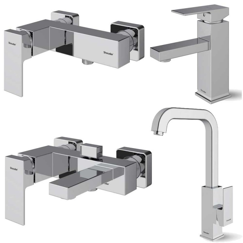 ست 4 تکه شیرآلات شودر مدل اروپا کروم مات