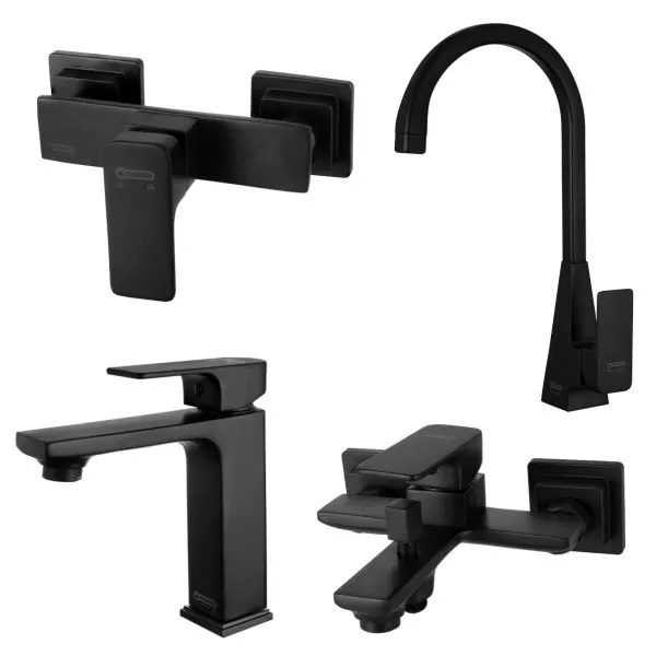 ست 4 تکه شیرآلات درخشان مدل سوپر فلت مشکی