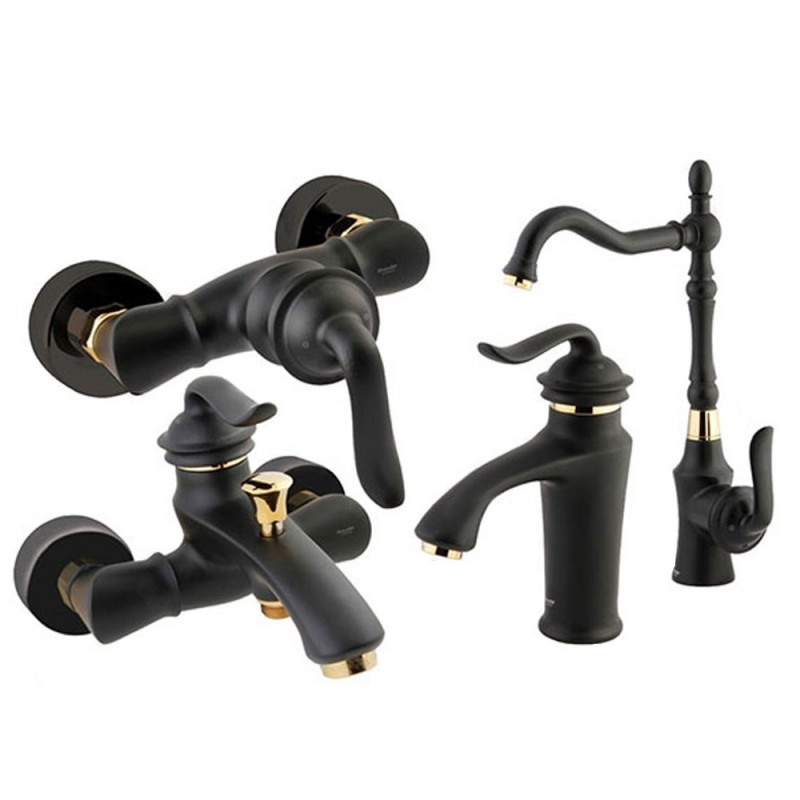 ست 4 تکه شیرالات شودر مدل لوکا مشکی طلا