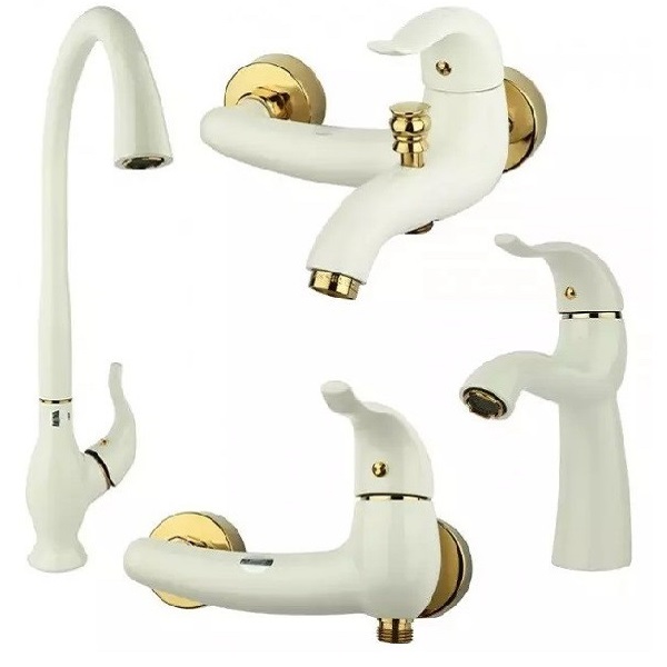 ست 4 تکه شیرآلات راسان مدل اکتاو شیری طلایی