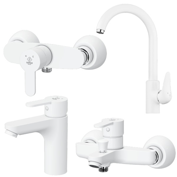 ست 4 تکه شیر آلات کاویان مدل گلسا سفید