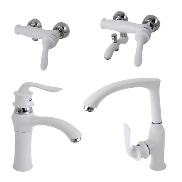 ست 4 تیکه شیرالات کرومات مدل پاریس سفید