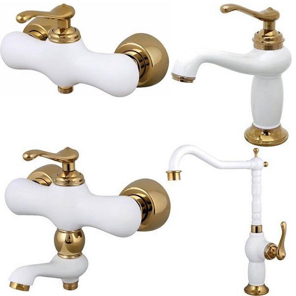 ست 4 تکه شیرآلات کرومات مدل ماموت سفید-طلایی