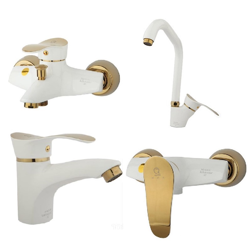 ست 4تیکه شیرالات مرجان خزر مدل موج سفید طلایی