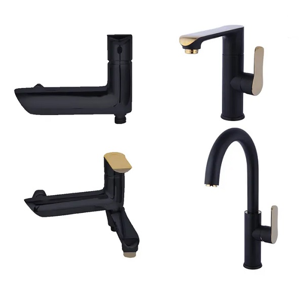 ست 4 تکه شیرآلات راسان مدل دینو مشکی رزگلد