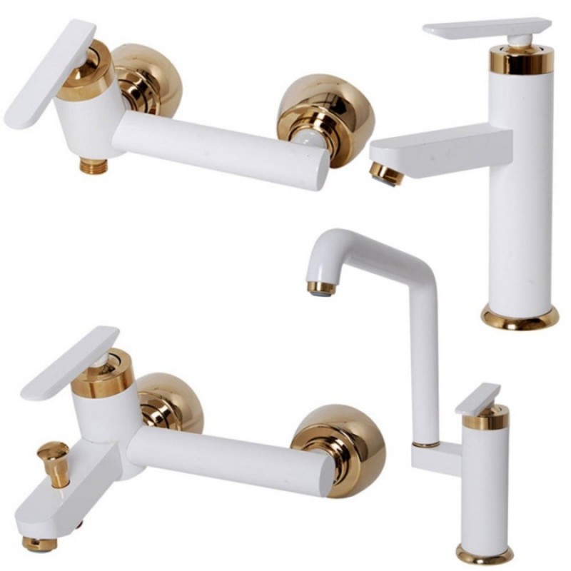 ست 4 تیکه شیرالات کرومات مدل تنسو سفید طلایی