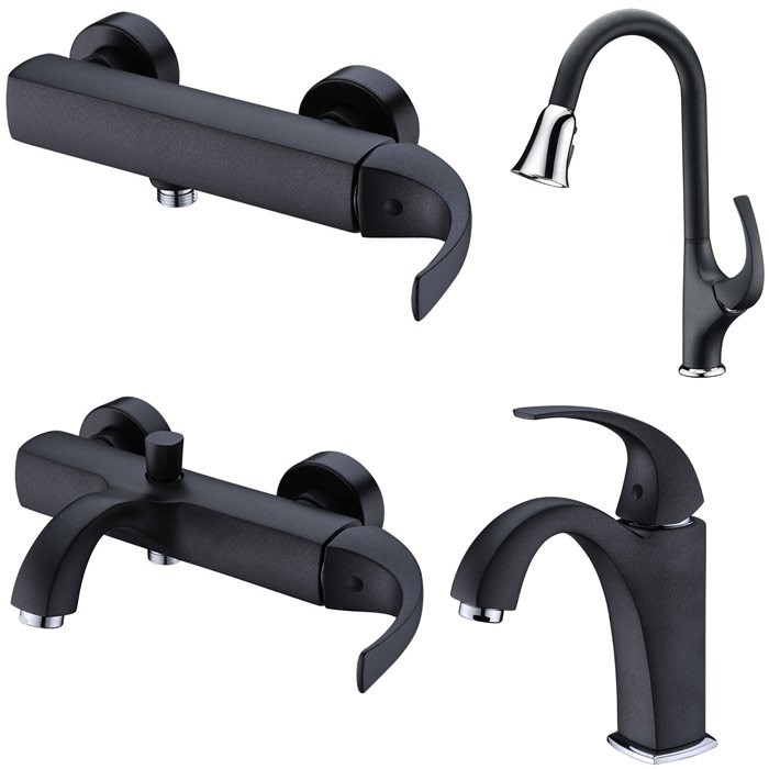 ست 4تیکه شیرالات کرومات مدل آلیسPBC(مشکی-کروم)