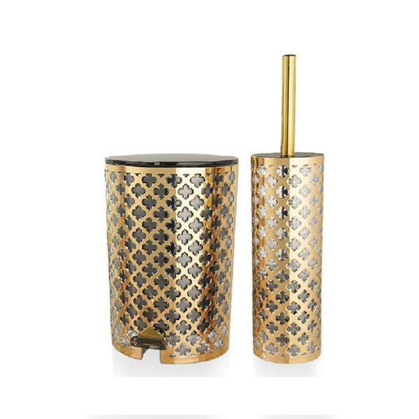 ست سطل و برس مروارید مدل ویولت گلدار طلایی