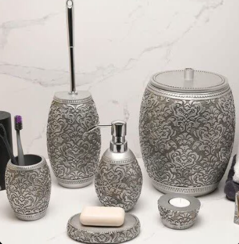 ست اکسسوری 5 پارچه سرویس بهداشتی نقشینه نقره ای آذین