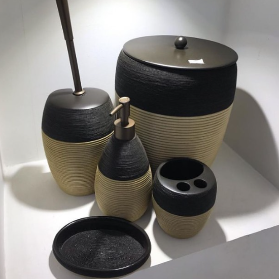 ست اکسسوری 5 پارچه سرویس بهداشتی کلاسیک کرم و مشکی  آذین