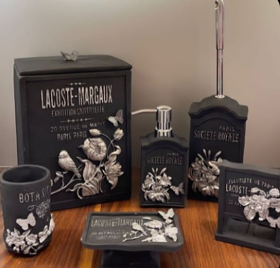 ست اکسسوری 5 پارچه سرویس بهداشتی پاریسی مشکی نقره ای  آذین