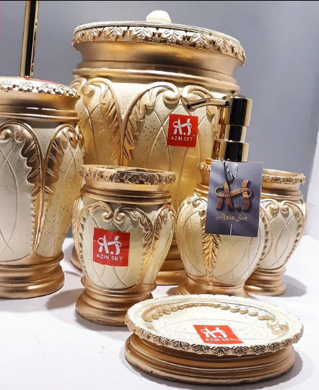 ست اکسسوری 5 پارچه سرویس بهداشتی شادمان کرم و طلایی  آذین