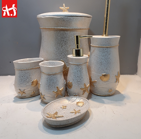 ست اکسسوری 5 پارچه سرویس بهداشتی ستاره سفید و طلایی آذین