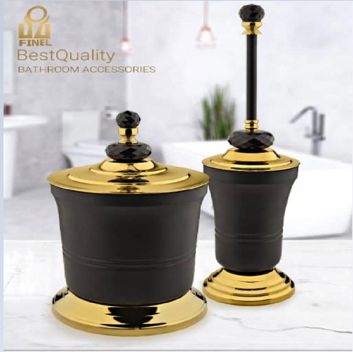 ست سطل و برس سرویس بهداشتی مشکی طلایی  فیدار