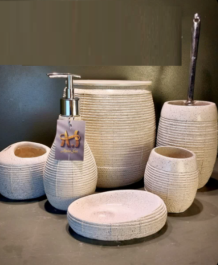 ست  اکسسوری 5 پارچه  سرویس بهداشتی استریپ کرم گرانیتی آذین