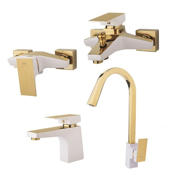 ست 4 تکه شیرآلات راسان مدل النا شیری طلایی