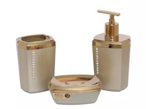 ست سرویس بهداشتی 3 پارچه بتیس مدل نگین بژ طلایی