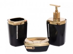 ست سرویس بهداشتی 3 پارچه بتیس مدل نگین مشکی طلایی