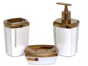 ست سرویس بهداشتی 3 پارچه بتیس مدل نگین سفید طلا