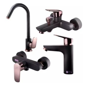 ست 4تکه شیرآلات درخشان مدل هانس مشکی رز گلد