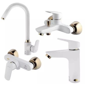 ست 4 تکه شیرآلات درخشان مدل هانس سفید طلایی