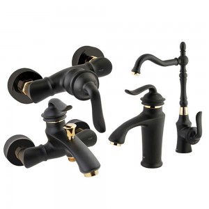 ست 4 تکه شیرالات شودر مدل لوکا مشکی طلا