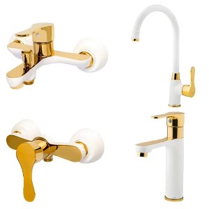 ست 4 تکه شیرآلات KIG مدل لاتون شیری طلایی