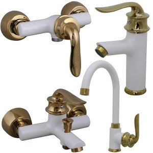 ست 4 تیکه شیرالات کرومات مدل ریما سفید طلایی