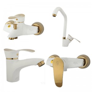 ست 4تیکه شیرالات مرجان خزر مدل موج سفید طلایی