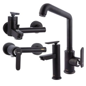 ست 4 تکه شیرآلات راسان مدل فلورا مشکی