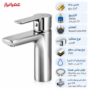بنر مشخصات فنی شیر روشویی kwc مدل ریتا