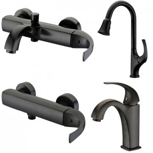 ست 4تیکه شیرالات کرومات مدل آلیسDBR(مشکی-طلایی)