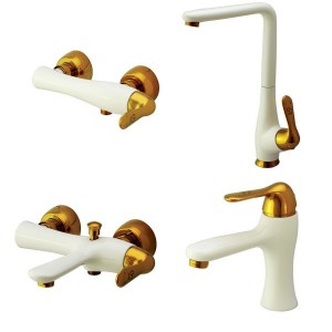 ست 4 تکه شیرآلات کرومات مدل یاتو سفید طلا