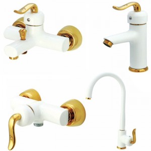 ست 4 تکه شیرآلات کرومات مدل آلفا سفید طلایی