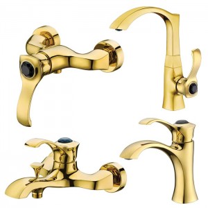 ست 4 تکه شیرآلات کرومات مدل دیاموند طلایی