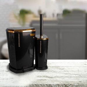 ست سطل و برس بتیس مدل نگین مشکی طلا